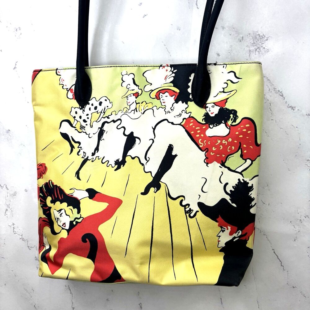 Vintage 90s Nylon Tote Handbag Art Nouveau Belle Époque French Can-Can dancers
